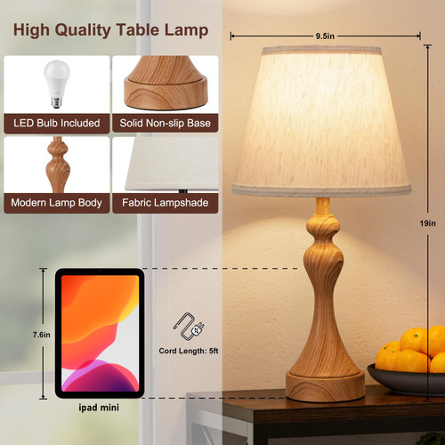 Touch Lamps for Nightstand, 3 Way Dimmable Bedside Lamps with USB C+A Ports