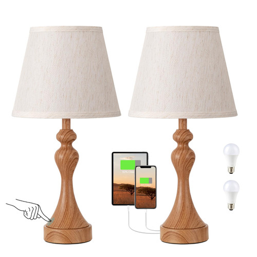 Touch Lamps for Nightstand, 3 Way Dimmable Bedside Lamps with USB C+A Ports