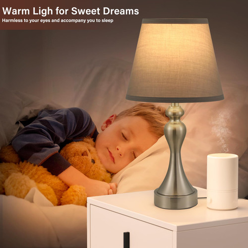 Touch Lamps for Nightstand, 3 Way Dimmable Bedside Lamps with USB C+A Ports
