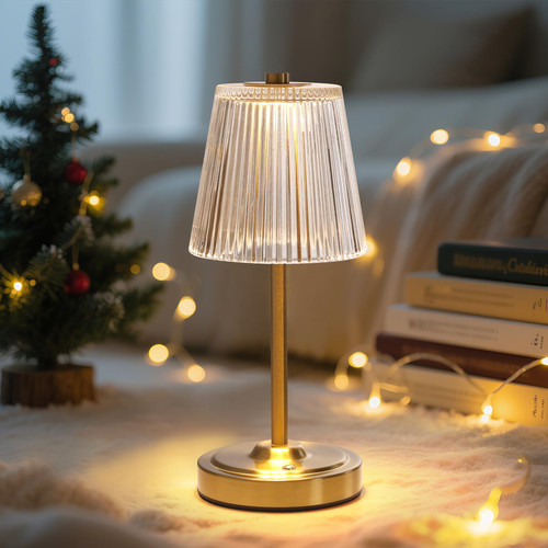 Cordless Touch Table Lamp with 5200mAh Battery - 3 Adjustable Color Temperatures & Dimmable, Rechargeable Lamp for Bedroom, Living Room, Office, Entryway, Bookshelves (Transparent Stripe)