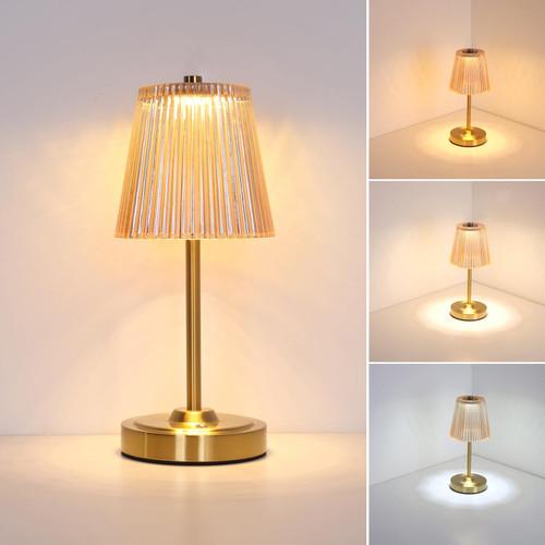 Cordless Touch Table Lamp with 5200mAh Battery - 3 Adjustable Color Temperatures & Dimmable, Rechargeable Desk Lamp for Bedroom, Living Room, Office, Entryway, Bookshelves (Amber Stripe)