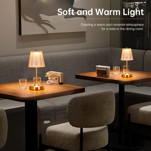 Cordless Touch Table Lamp with 5200mAh Battery - 3 Adjustable Color Temperatures & Dimmable, Rechargeable Desk Lamp for Bedroom, Living Room, Office, Entryway, Bookshelves (Amber Stripe)
