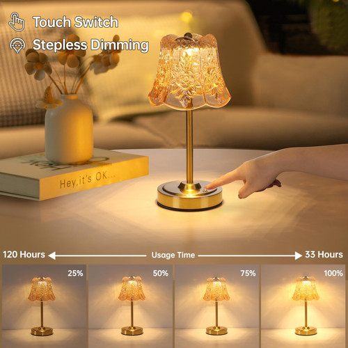 Cordless Touch Table Lamp with 5200mAh Battery - 3 Adjustable Color Temperatures & Dimmable, Rechargeable Desk Lamp for Bedroom, Living Room, Office, Entryway, Bookshelves (Amber Rose)