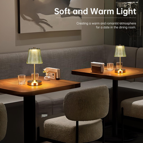 Set of 2 Cordless Touch Table Lamp with 5200mAh Battery - 3 Adjustable Color Temperatures & Dimmable, Rechargeable Lamp for Bedsides, Living Room, Entryway, Bookshelves (Green Stripe)