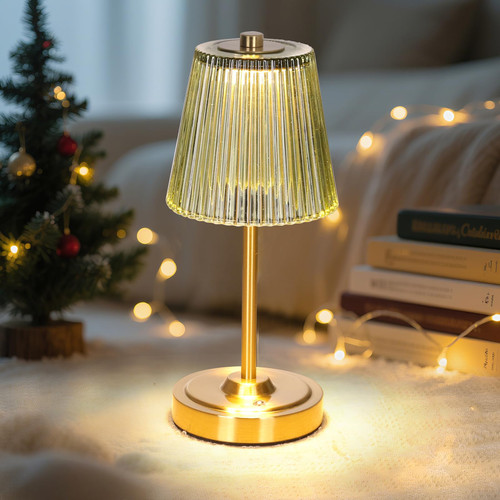 Set of 2 Cordless Touch Table Lamp with 5200mAh Battery - 3 Adjustable Color Temperatures & Dimmable, Rechargeable Lamp for Bedsides, Living Room, Entryway, Bookshelves (Green Stripe)