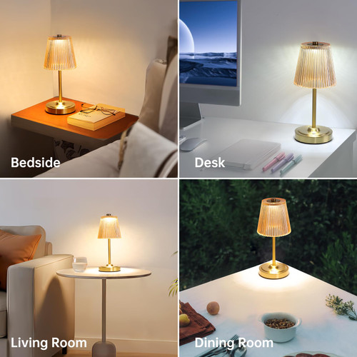 Set of 2 Cordless Touch Table Lamp with 5200mAh Battery - 3 Adjustable Color Temperatures & Dimmable, Rechargeable Lamp for Bedsides, Living Room, Entryway, Bookshelves (Amber Stripe)