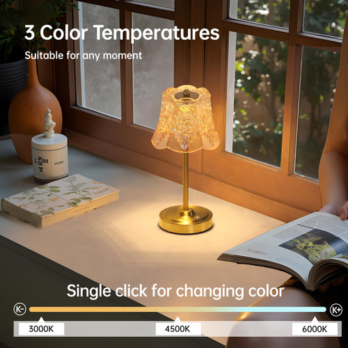 Set of 2 Cordless Touch Table Lamp with 5200mAh Battery - 3 Adjustable Color Temperatures & Dimmable, Rechargeable Lamp for Bedsides, Living Room, Entryway, Bookshelves (Amber Rose)