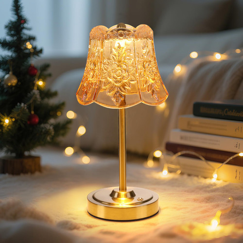 Set of 2 Cordless Touch Table Lamp with 5200mAh Battery - 3 Adjustable Color Temperatures & Dimmable, Rechargeable Lamp for Bedsides, Living Room, Entryway, Bookshelves (Amber Rose)