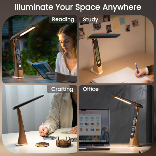 Rechargeable Lamps Cordless Table Lamp, Foldable Portable Desk Lamp - LED Battery Operated Lights with Stepless Brightness&Time Display for Office Lamp, Book Lights, College Dorm Essentials