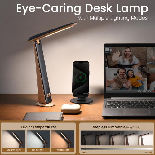 Foldable Portable Desk Lamp,Battery Operated Rechargeable Lamps Cordless,Eye-Caring LED Table Lamp with 3 Color Temperatures,Stepless Brightness,Desk Lamps for Office Home College Essentials