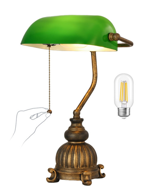 Retro Green Glass Bankers Desk Lamp,LED Bulb Included