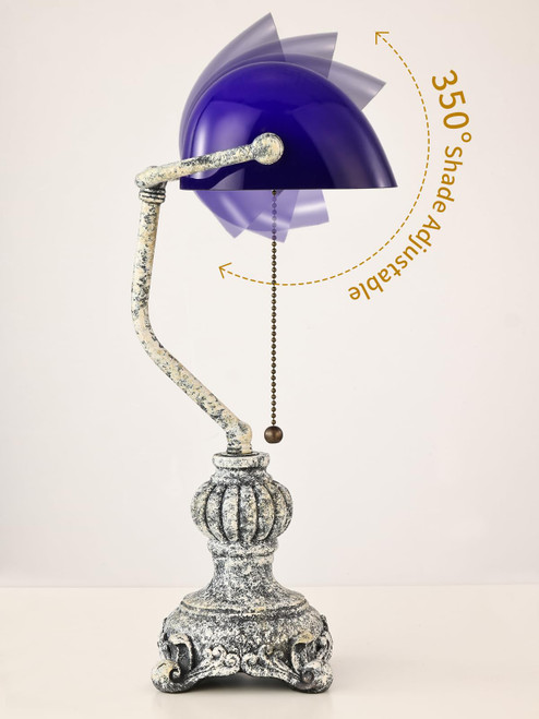 Retro Blue Glass Bankers Desk Lamp,LED Bulb Included