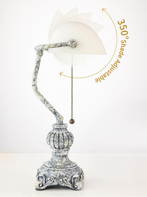 Retro White Matted Glass Bankers Desk Lamp,LED Bulb Included