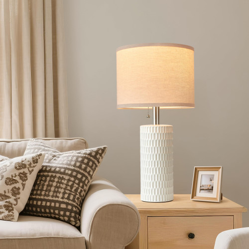 20.5”Modern Ceramic Table Lamps for Bedroom Set of 2, White
