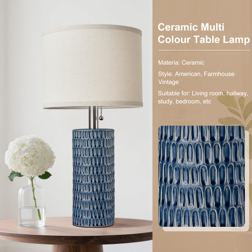 20.5”Modern Ceramic Table Lamps for Bedroom Set of 2, Dark Blue