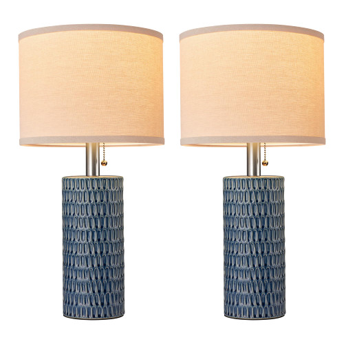 20.5”Modern Ceramic Table Lamps for Bedroom Set of 2, Dark Blue