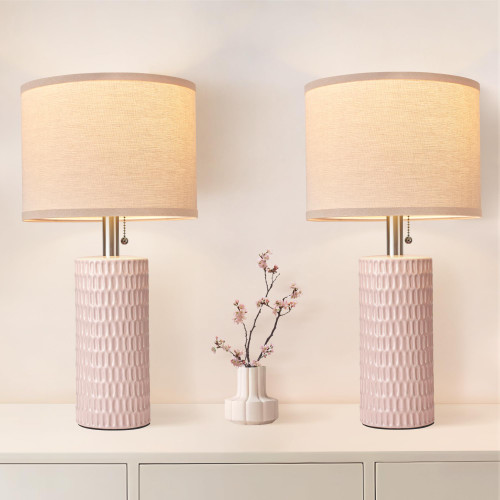 20.5”Modern Ceramic Table Lamps for Bedroom Set of 2, Pink