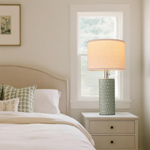 20.5”Modern Ceramic Table Lamps for Bedroom Set of 2, Green