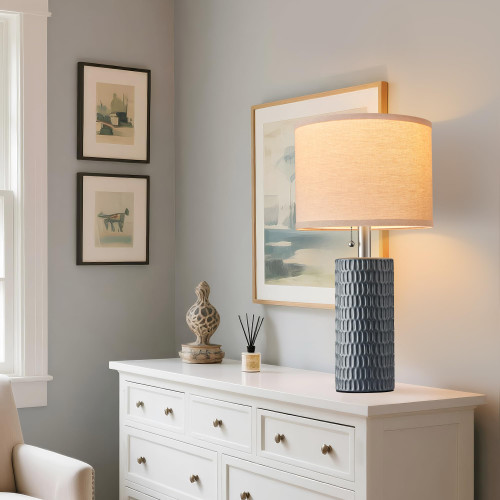 20.5”Modern Ceramic Table Lamps for Bedroom Set of 2, Grey