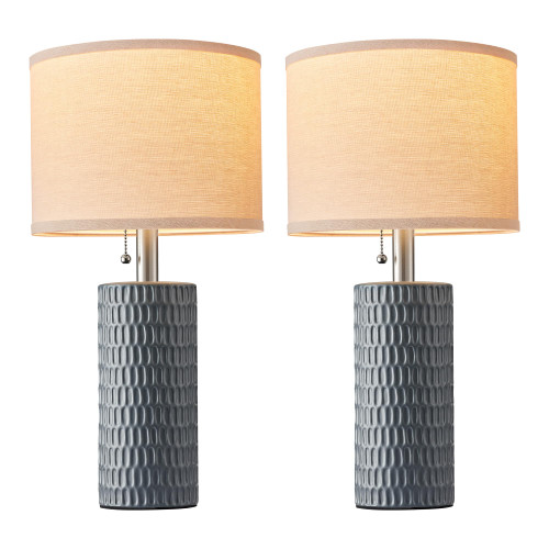 20.5”Modern Ceramic Table Lamps for Bedroom Set of 2, Grey