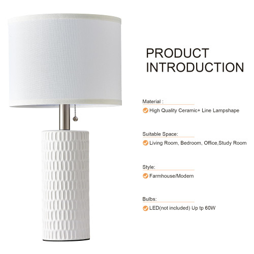 20" Modern Ceramic Table Lamps Set of 2, Lamps for Bedroom, White