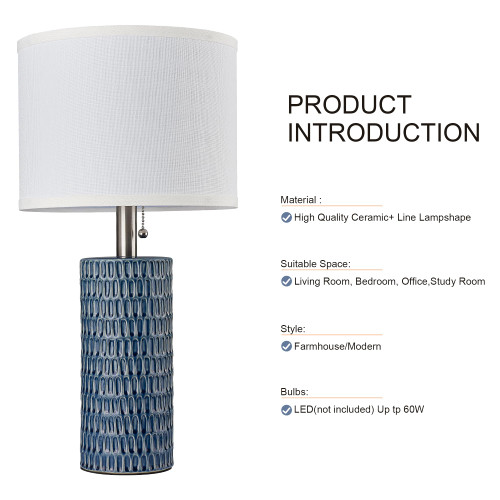 20” Modern Ceramic Table Lamps for Bedroom, Set of 2, Grey