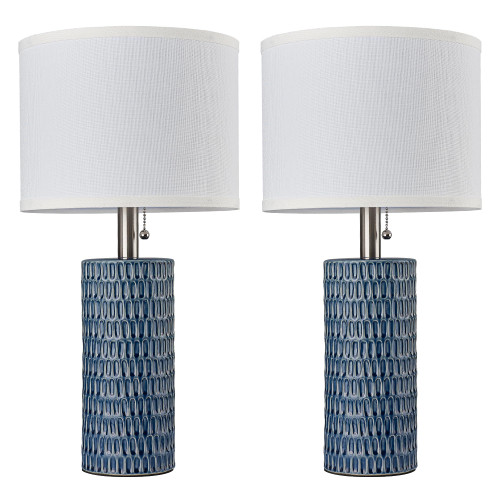 Modern Ceramic Table Lamps Set of 2, Lamps for Bedroom, Dark Blue