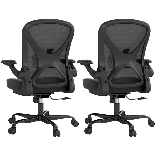 Set of 2, Ergonomic Office Chair Mesh Fabric Home Office Chairs with Adjustable Lumbar Support, 360° Swivel, and Flip-Up Armrests, Black