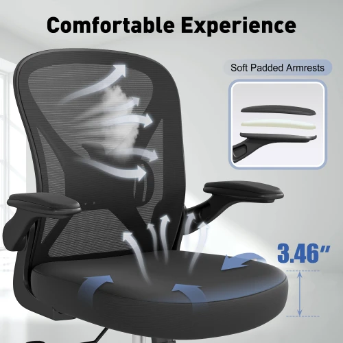 Set of 4, Ergonomic Office Chair Mesh Fabric Home Office Chairs with Adjustable Lumbar Support, 360° Swivel, and Flip-Up Armrests, Black