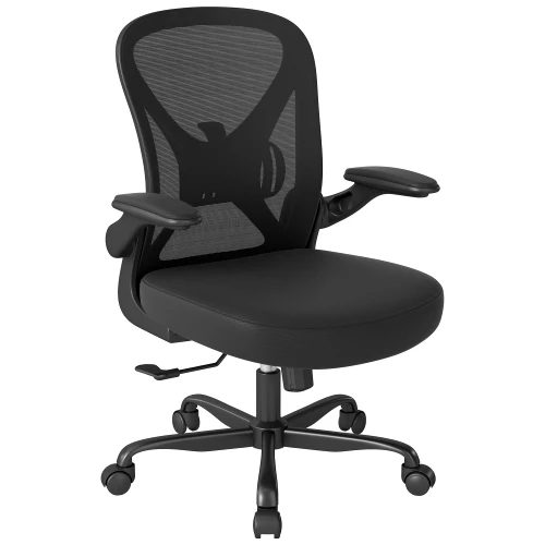 Set of 4, Ergonomic Office Chair Mesh Fabric Home Office Chairs with Adjustable Lumbar Support, 360° Swivel, and Flip-Up Armrests, Black