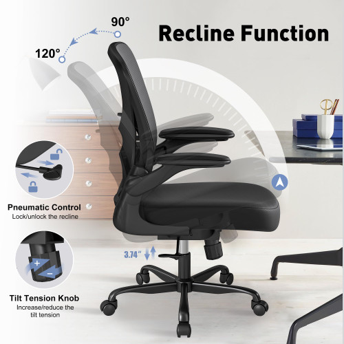 Set of 8, Ergonomic Office Chair Mesh Fabric Home Office Chairs with Adjustable Lumbar Support, 360° Swivel, and Flip-Up Armrests, Black