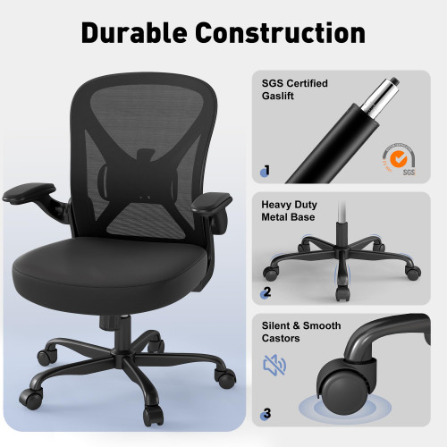 Set of 8, Ergonomic Office Chair Mesh Fabric Home Office Chairs with Adjustable Lumbar Support, 360° Swivel, and Flip-Up Armrests, Black