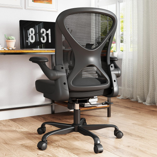 Set of 8, Ergonomic Office Chair Mesh Fabric Home Office Chairs with Adjustable Lumbar Support, 360° Swivel, and Flip-Up Armrests, Black