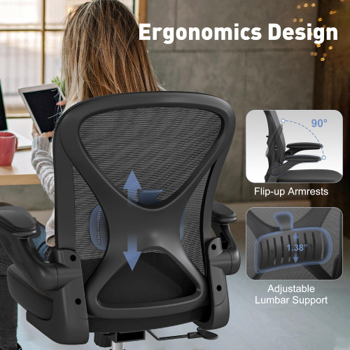 Set of 10, Ergonomic Office Chair  Mesh Fabric Home Office Chairs with Adjustable Lumbar Support, 360° Swivel, and Flip-Up Armrests, Black