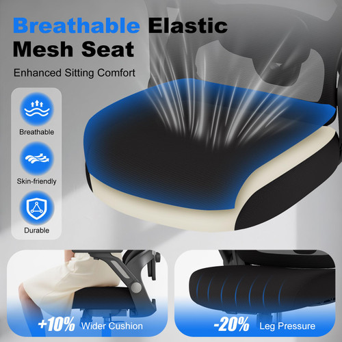 8PC, Ergonomic Office Chair, Home Computer Chair with 3D Adjustable Headrest and 4D Flip-Up Armrests, Adjustable Lumbar Support, Suitable for Office and Study,  Black