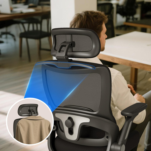 10PC, Ergonomic Office Chair, Home Computer Chair with 3D Adjustable Headrest and 4D Flip-Up Armrests, Adjustable Lumbar Support, Suitable for Office and Study, Black