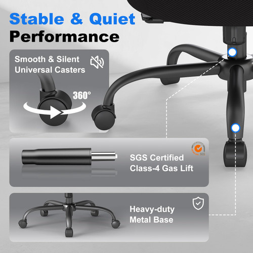 10PC, Ergonomic Office Chair, Home Computer Chair with 3D Adjustable Headrest and 4D Flip-Up Armrests, Adjustable Lumbar Support, Suitable for Office and Study, Black