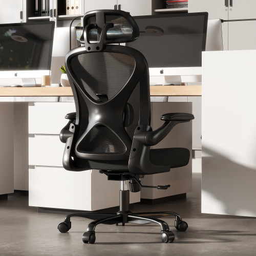 Ergonomic Office Chair Set of 10, with Adjustable Lumbar Support, Mesh Fabric Home Office Chair with Headrest, 360° Swivel and Flip-Up Armrests, Black