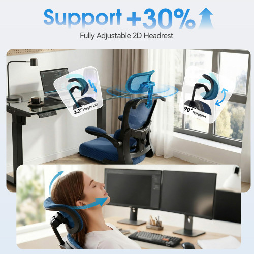 Office Chair Ergonomic Desk Chairs with Adjustable Lumbar Support& Headrest Hanger, High Back Breathable Mesh Chair with Wheels, Rolling Swivel Comfy Task Computer Chair for Home Work Gaming