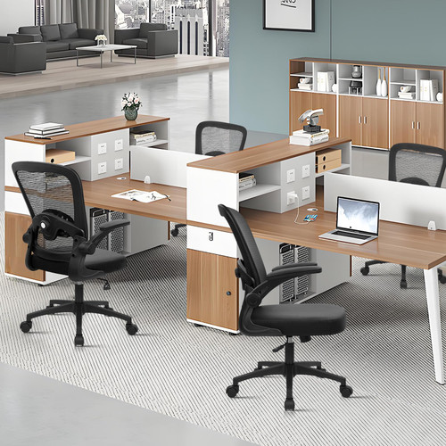 6PK,Desk Chairs with Wheels, Ergonomic Mesh Back PU Leather Seat Home Office Adjustable Lumbar Support and Height Swivel Rolling Computer Task Chair with Flip Up Arms for Conference, Black