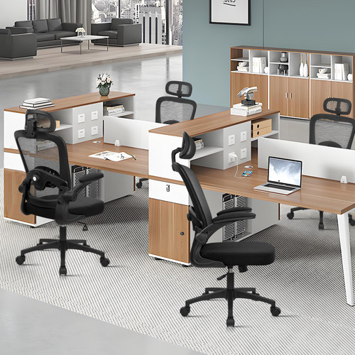  8PK, Desk Chairs with Wheels, Ergonomic Mesh Back Home Office Chair with Headrest, Adjustable Lumbar Support Swivel Rolling Computer Chairs with Flip Up Arms for Conference Meeting Room, Black