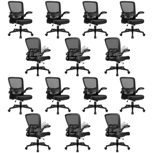 Set of 14, Desk Chairs with Wheels, Ergonomic Mesh Office Chair Adjustable Height and Swivel Lumbar Support Home Office Chair with Flip Up Armrests
