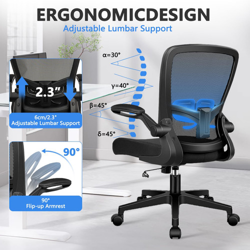 Set of 14, Desk Chairs with Wheels, Ergonomic Mesh Office Chair Adjustable Height and Swivel Lumbar Support Home Office Chair with Flip Up Armrests