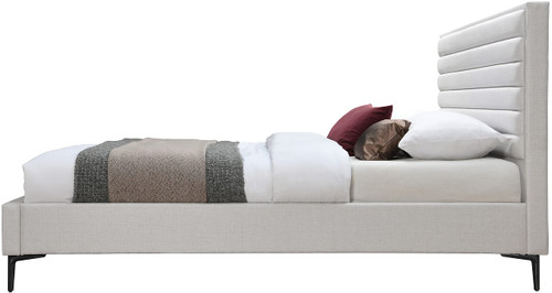HunterCream-Q Hunter Collection Modern | Contemporary Durable Linen Textured Fabric Bed, Horizontal Channel Tufting, Matte Black Legs, 62.5" W x 86.5" D x 46" H, Cream, Queen
