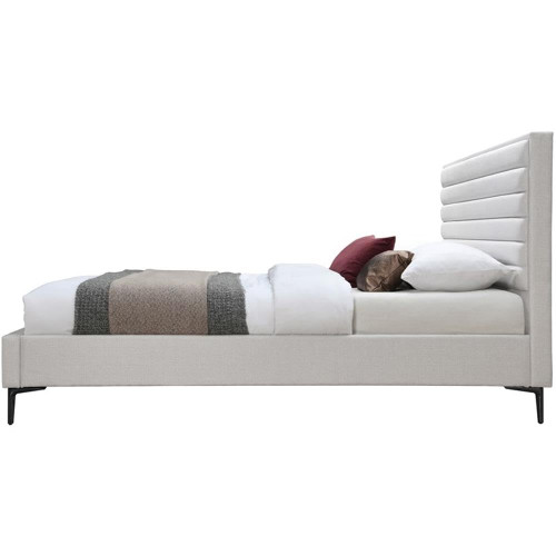 HunterCream-K Hunter Collection Modern | Contemporary Durable Linen Textured Fabric Bed, Horizontal Channel Tufting, Matte Black Legs, 79" W x 86.5" D x 46" H, Cream, King