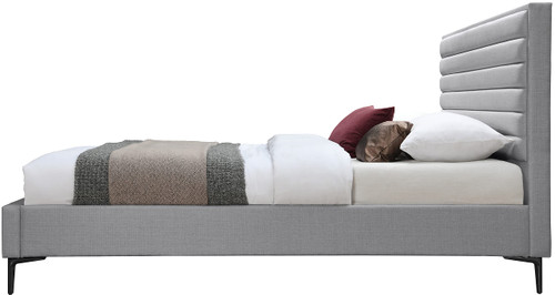 HunterGrey-K Hunter Collection Modern | Contemporary Durable Linen Textured Fabric Bed, Horizontal Channel Tufting, Matte Black Legs, 79" W x 86.5" D x 46" H, Grey, King