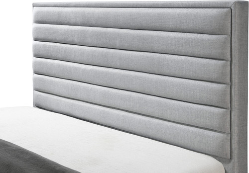 HunterGrey-K Hunter Collection Modern | Contemporary Durable Linen Textured Fabric Bed, Horizontal Channel Tufting, Matte Black Legs, 79" W x 86.5" D x 46" H, Grey, King