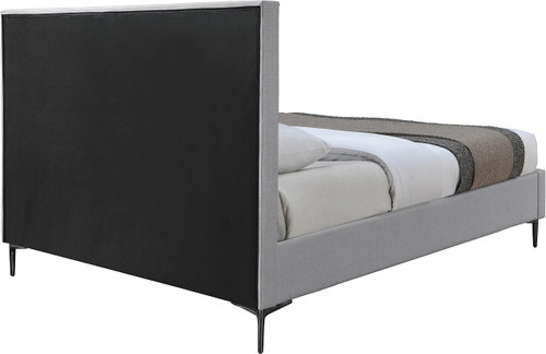 HunterGrey-K Hunter Collection Modern | Contemporary Durable Linen Textured Fabric Bed, Horizontal Channel Tufting, Matte Black Legs, 79" W x 86.5" D x 46" H, Grey, King