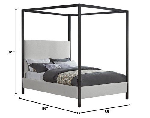 JamesBeige-K James Collection Modern | Contemporary King Bed with Cream Linen Textured Fabric, Matte Black Steel Canopy, Full Slats, 81" W x 85" D x 86" H, Cream, King
