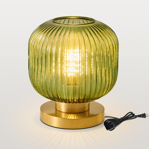 Mid Century Modern Table Lamp, 8" Globe Green Glass Lamp Plug in